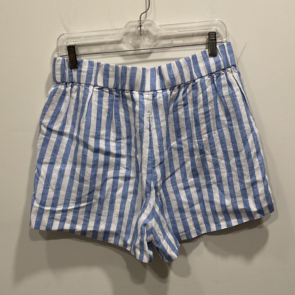 J. Crew Blue and White Striped Linen Blend Shorts - Picture 2 of 4